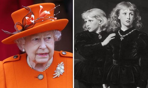 Queen Elizabeth II and a 1878 portrait of the Princes in the Tower