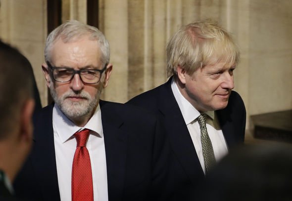 Boris Johnson: Corbyn and the PM pictured in Parliament following the election result Boris Johnson: Corbyn and the PM pictured in Parliament following the election result