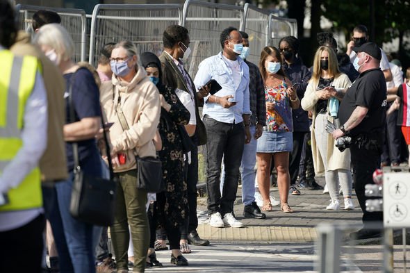 Testing: People queue to be tested for COVID-19 in Bolton