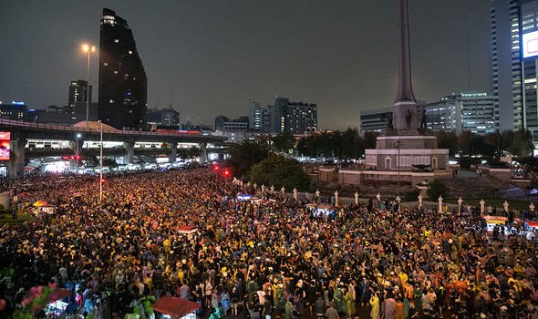 Thai protesters in Bangkok, calling for reforms to the monarchy