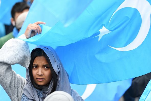 Uighur Muslim protester Uighur Muslim protester