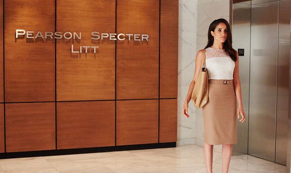 Meghan as her Suits character, Rachel Zane