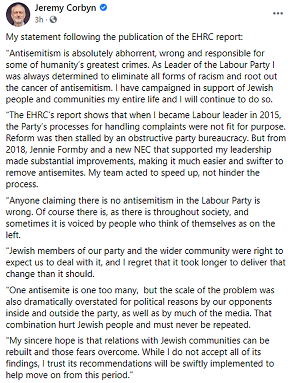 Labour news: Jeremy Corbyn's response to ECHR report