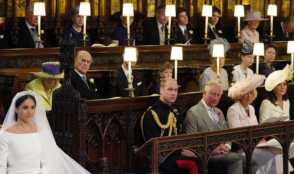 Camilla looking on as Meghan Markle gets married