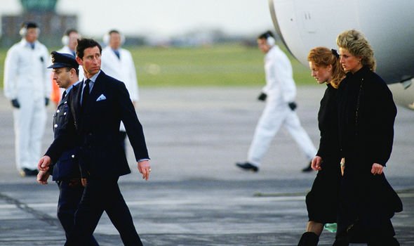 Charles, Fergie and Diana returning from the ski trip in 1988 Charles, Fergie and Diana returning from the ski trip in 1988
