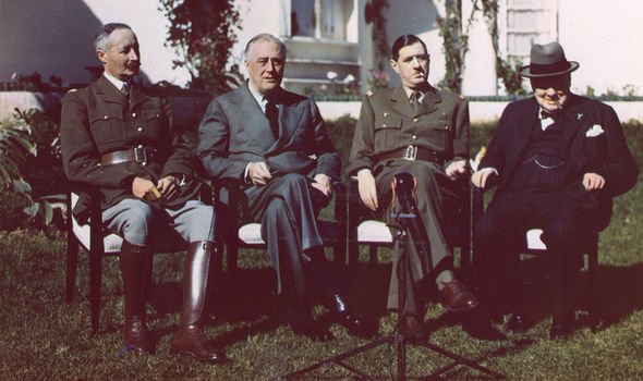 Charles de Gaulle, flanked by Winston Churchill and Franklin D Roosevelt Charles de Gaulle, flanked by Winston Churchill and Franklin D Roosevelt
