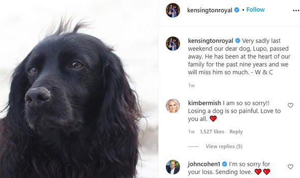 Kate and William announced Lupo's death on Instagram last month
