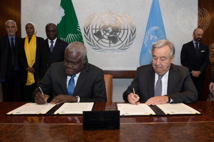 Signing Ceremony of Joint Declaration between AU and UN, 2018 (UN Photo)