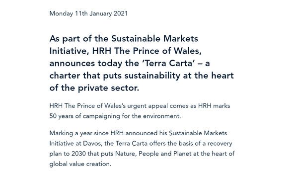 Charles has launched the Terra Carta today Charles has launched the Terra Carta today