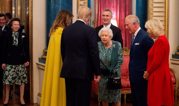 Trump greeting the Queen at the December 2019 NATO reception Trump greeting the Queen at the December 2019 NATO reception