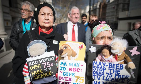 BBC TV licence fee protestors after free benefit axed for over-75s