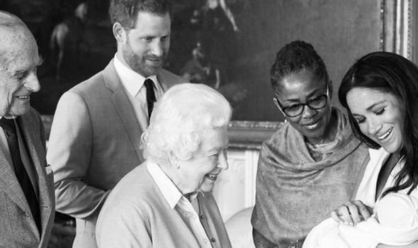 Doria meeting her grandson Archie with the Queen, Philip, Meghan and Harry