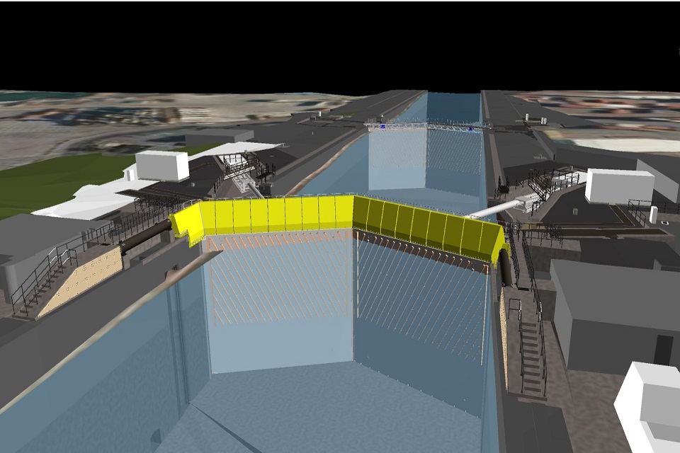 Model of proposed outer lock gates at the Port of Tilbury looking East