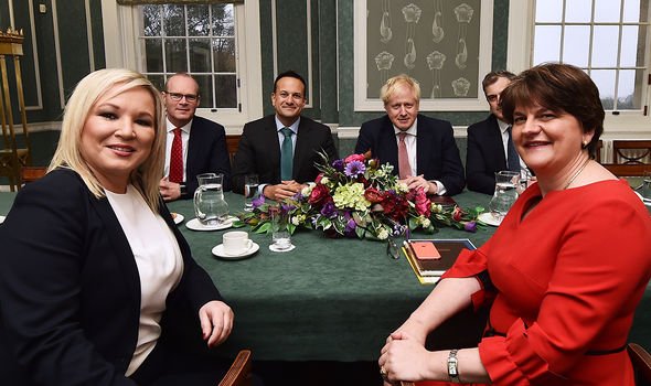 Varadkar and Johnson discussing the NI Protocol with NI's Arlene Foster and Michelle O'Neill Varadkar and Johnson discussing the NI Protocol with NI's Arlene Foster and Michelle O'Neill