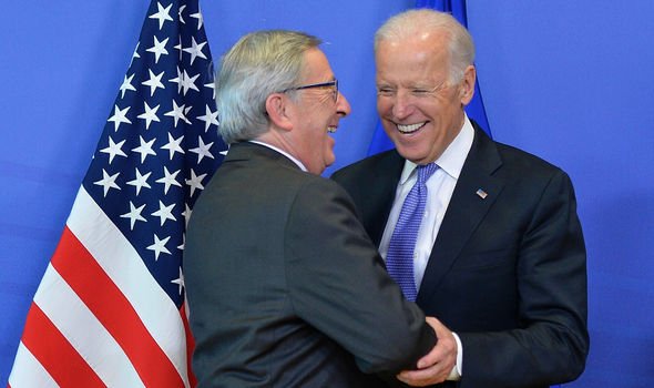 Biden with former European Commission President Jean-Claude Juncker in 2015 Biden with former European Commission President Jean-Claude Juncker in 2015