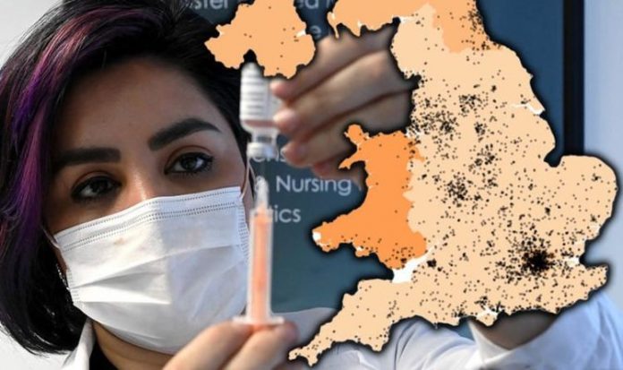 Covid positive tests mapped: TWO areas at highest risk as 13m vaccinated | UK | News