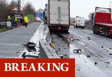 M5 traffic latest: All lanes CLOSED as lorry smashes into central reservation – fuel leak | UK | News (Reports)