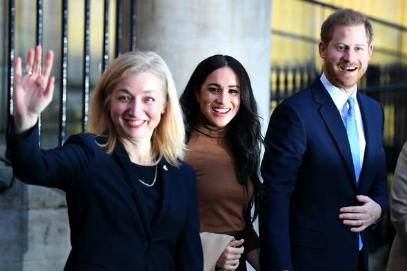 Megxit: The pair leaving the Canadian Embassy in London shortly before their momentous move Megxit: The pair leaving the Canadian Embassy in London shortly before their momentous move