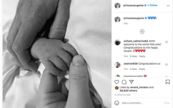 Princess Eugenie posted a sweet snap of her newborn son Princess Eugenie posted a sweet snap of her newborn son
