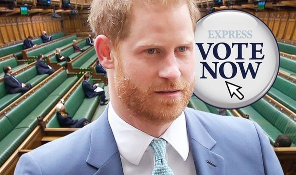 Prince Harry smiling with house of parliament on background