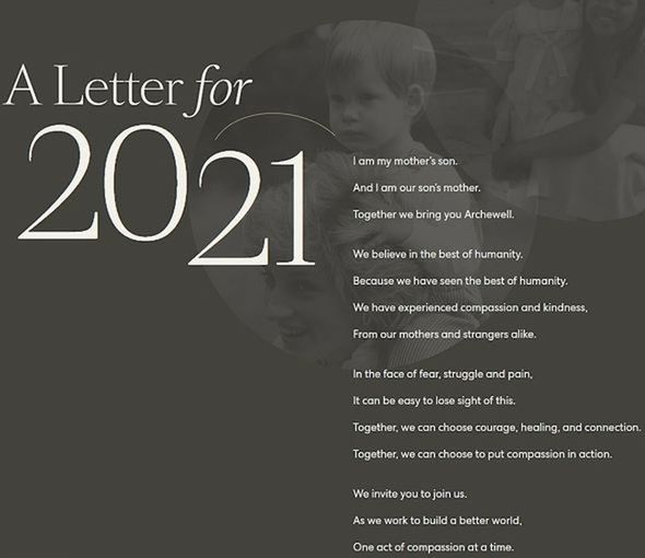 Meghan Markle and Prince Harry's Archewell's website in December 2020 Meghan Markle and Prince Harry's Archewell's website in December 2020