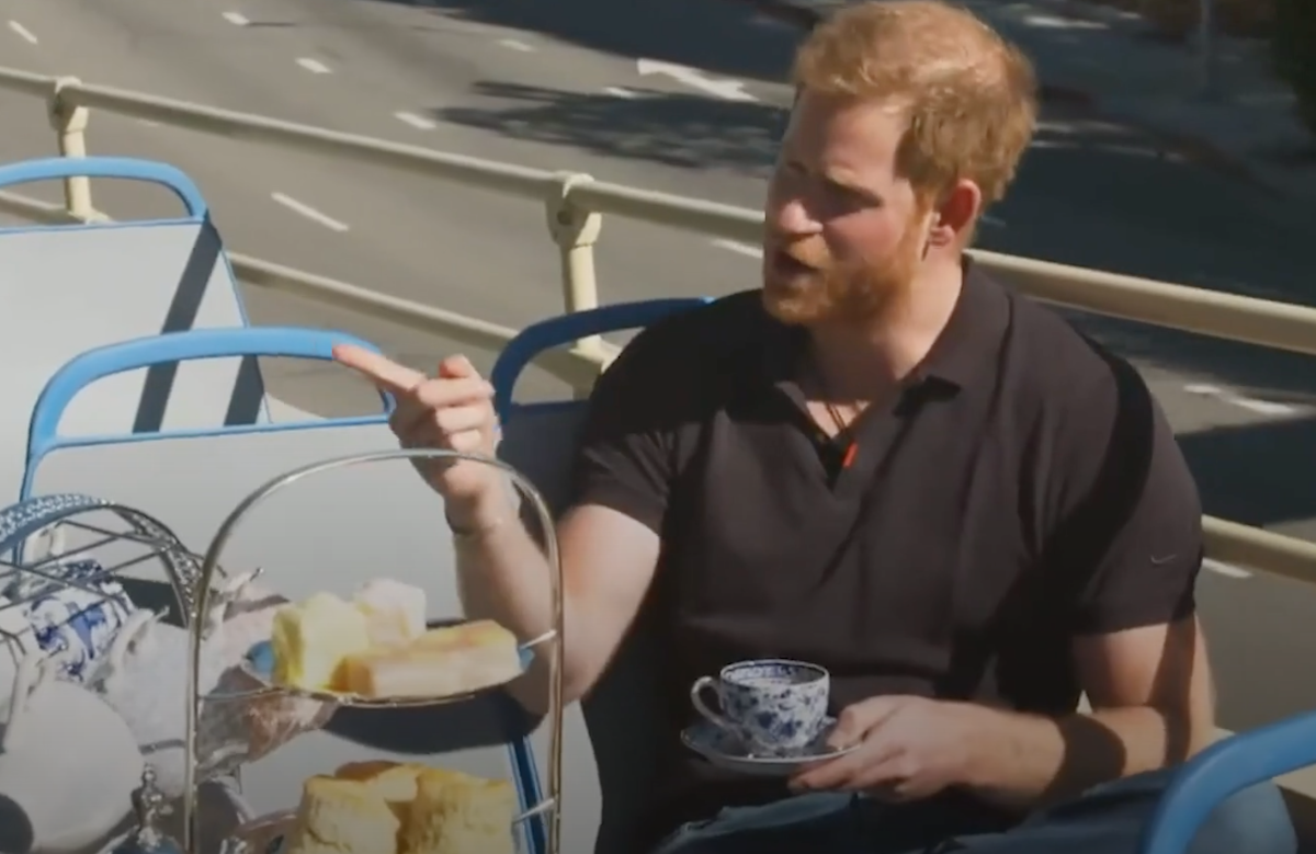 Prince Harry speaking to James Corden Prince Harry speaking to James Corden